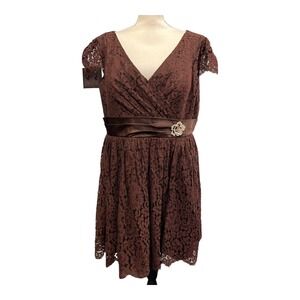 Vintage Christina Wu Dress Women 24 Brown Lace Overlay Rhinestone Satin Ribbon